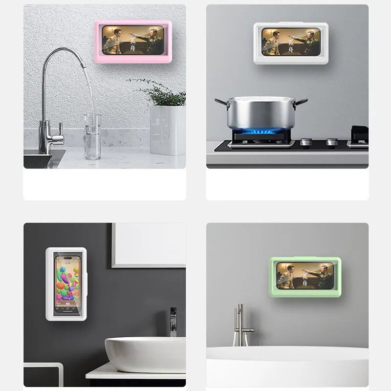 Bathroom Waterproof Phone Holder, Home Wall Phone Case Stand, Box Self-adhesive Touch Screen, Phone Bracket Shower Sealing Storage