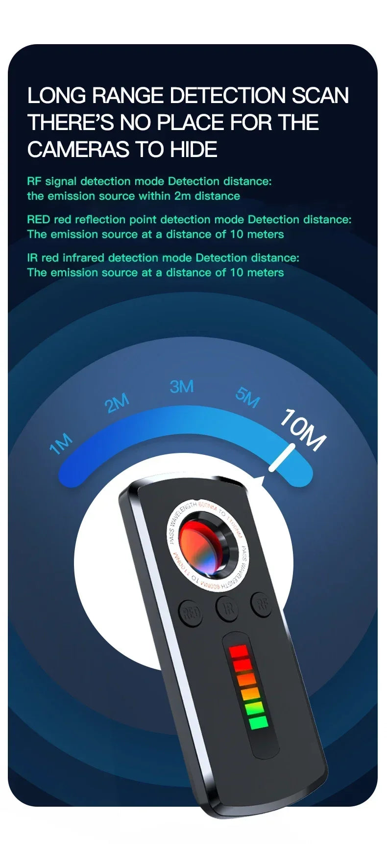 GS40 Security Hidden Camera Detector, Anti Spy Gadget Hunter, Wireless Signal Car GPS, Infrared Search Wiretapping Bug Mini Devices