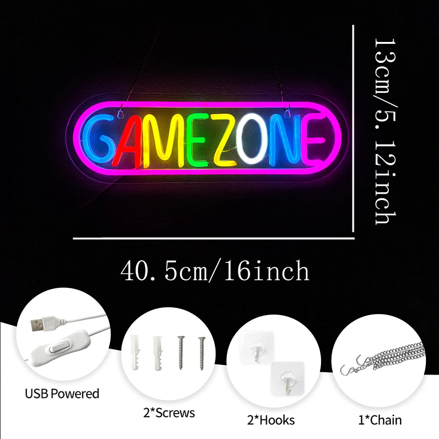 Gaming Neon Sign, Game On Neon Sign for Game Room Decor - LED Game Neon Sign for Teen Boy Room Decor, Gamer Wall Decor