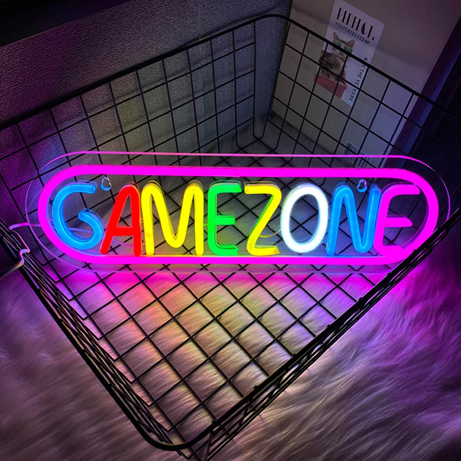 Gaming Neon Sign, Game On Neon Sign for Game Room Decor - LED Game Neon Sign for Teen Boy Room Decor, Gamer Wall Decor