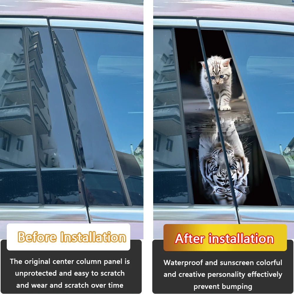 Cat And Tiger Car Stickers DIY Car B-pillar Cover Scratches Waterproof Durable Cartoon Automobile Decoration Auto PET Decals