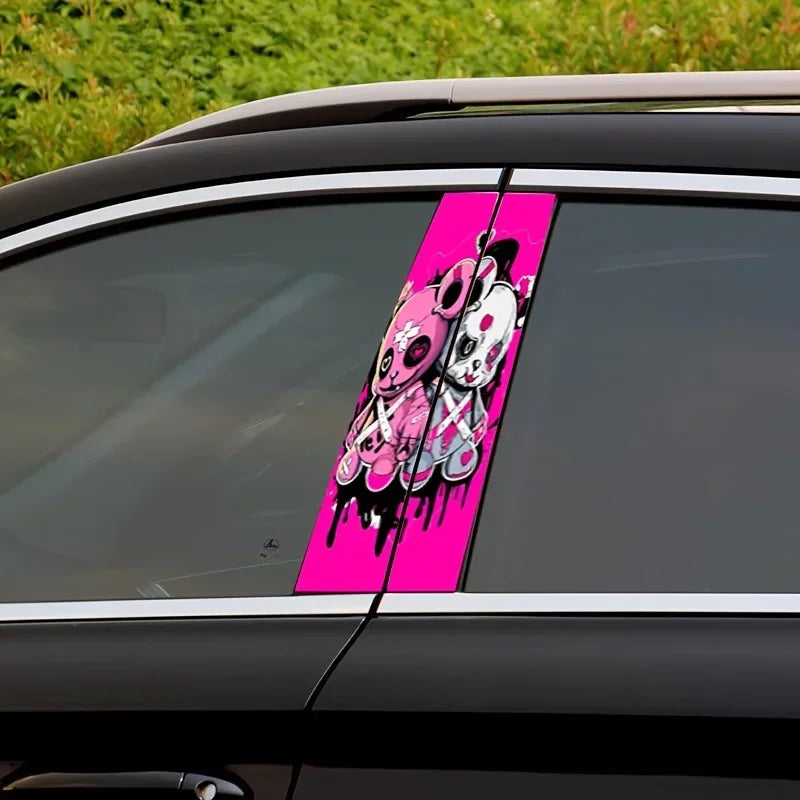 2 Cartoon Skull Doll Car B-Pillar Stickers for Left Side - Durable, Waterproof, Scratch Resistant - Glossy Surface