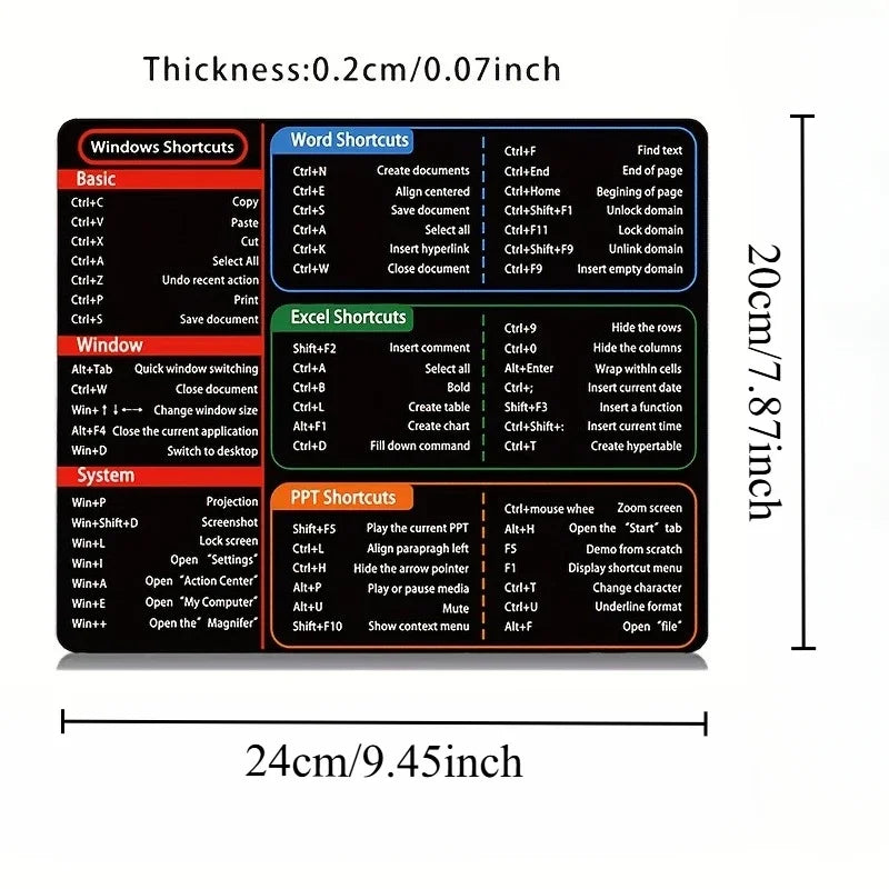 Mouse Mat Shortcuts Mouse Pad Office Mousepad