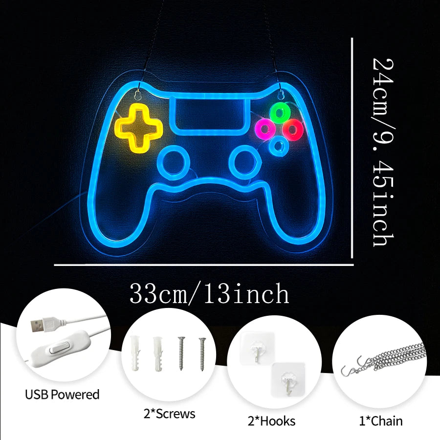 Gaming Neon Sign, Game On Neon Sign for Game Room Decor - LED Game Neon Sign for Teen Boy Room Decor, Gamer Wall Decor