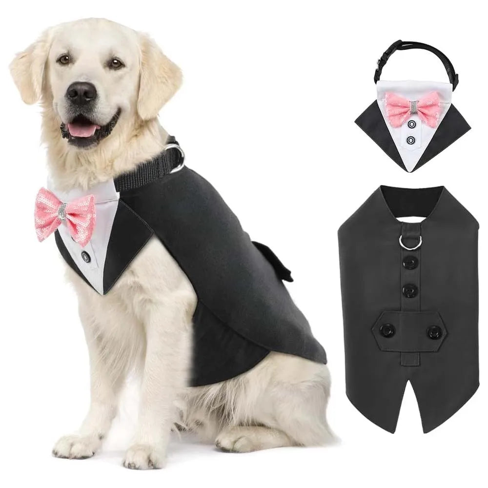 Comfortable Dog Tuxedo for your best mate, with detachable Bow Tie. Time to go out on the town.