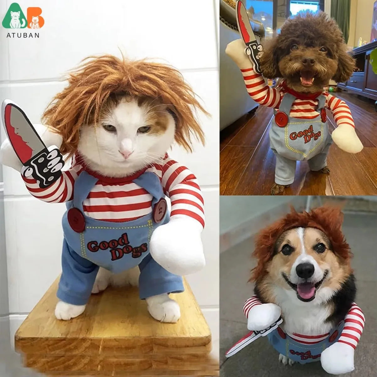 "Run for your lives", will be the call when you you take your dog for a walk wearing this funny Costume Dog Clothes Party Costume.  Available in 4 sizes.