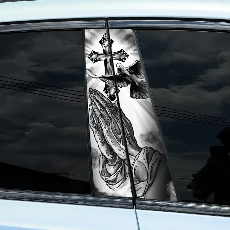 2 pieces Christian cross car sticker, car B-pillar waterproof trim covering scratches DIY door pillar sunscreen vinyl sticker