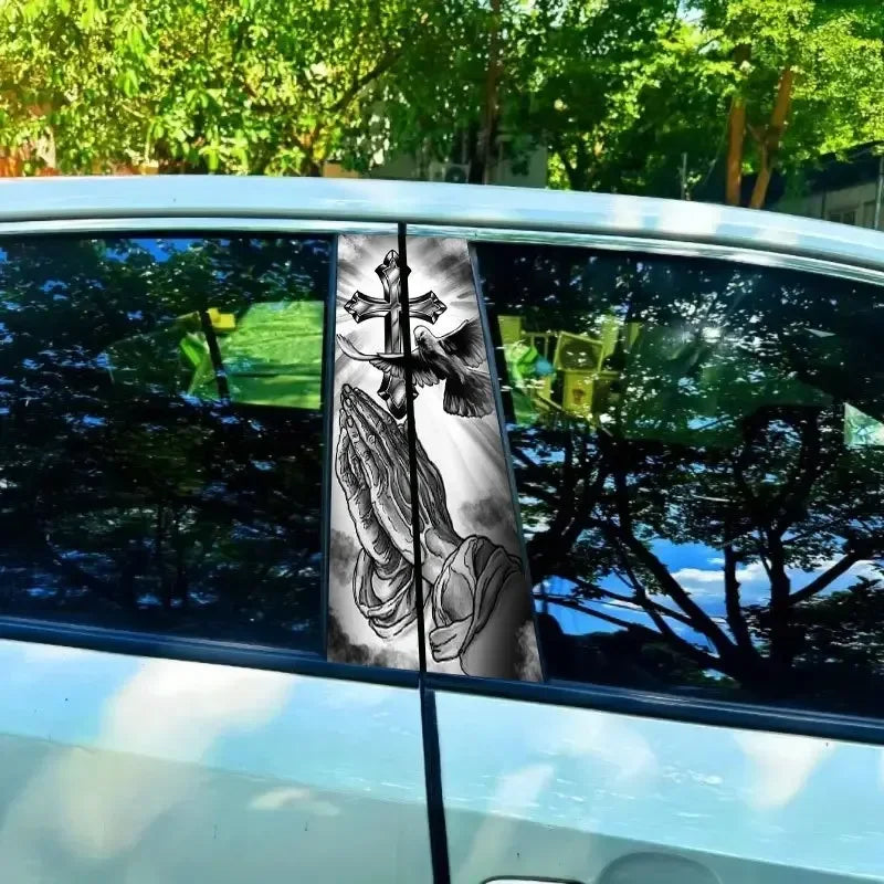 2 pieces Christian cross car sticker, car B-pillar waterproof trim covering scratches DIY door pillar sunscreen vinyl sticker
