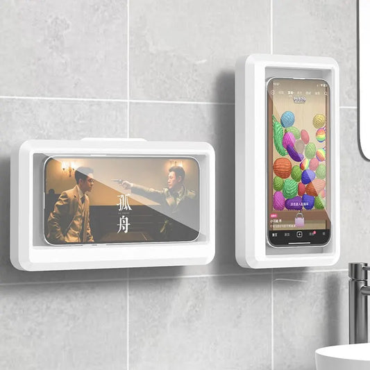 Bathroom Waterproof Phone Holder, Home Wall Phone Case Stand, Box Self-adhesive Touch Screen, Phone Bracket Shower Sealing Storage