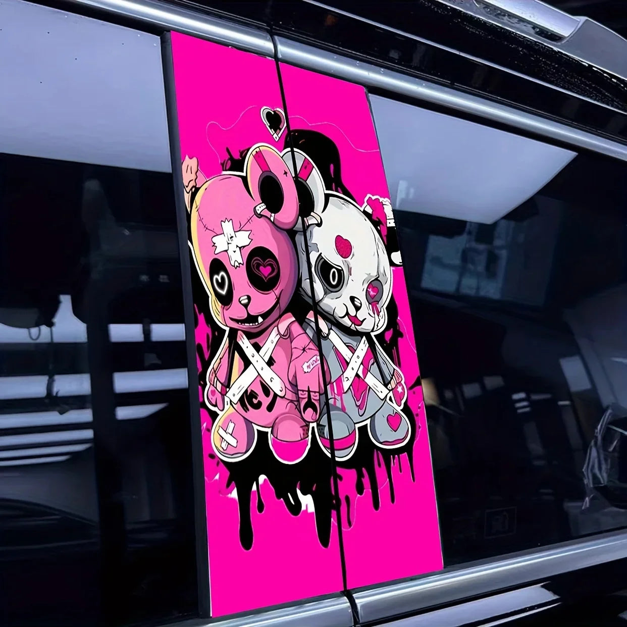 2 Cartoon Skull Doll Car B-Pillar Stickers for Left Side - Durable, Waterproof, Scratch Resistant - Glossy Surface