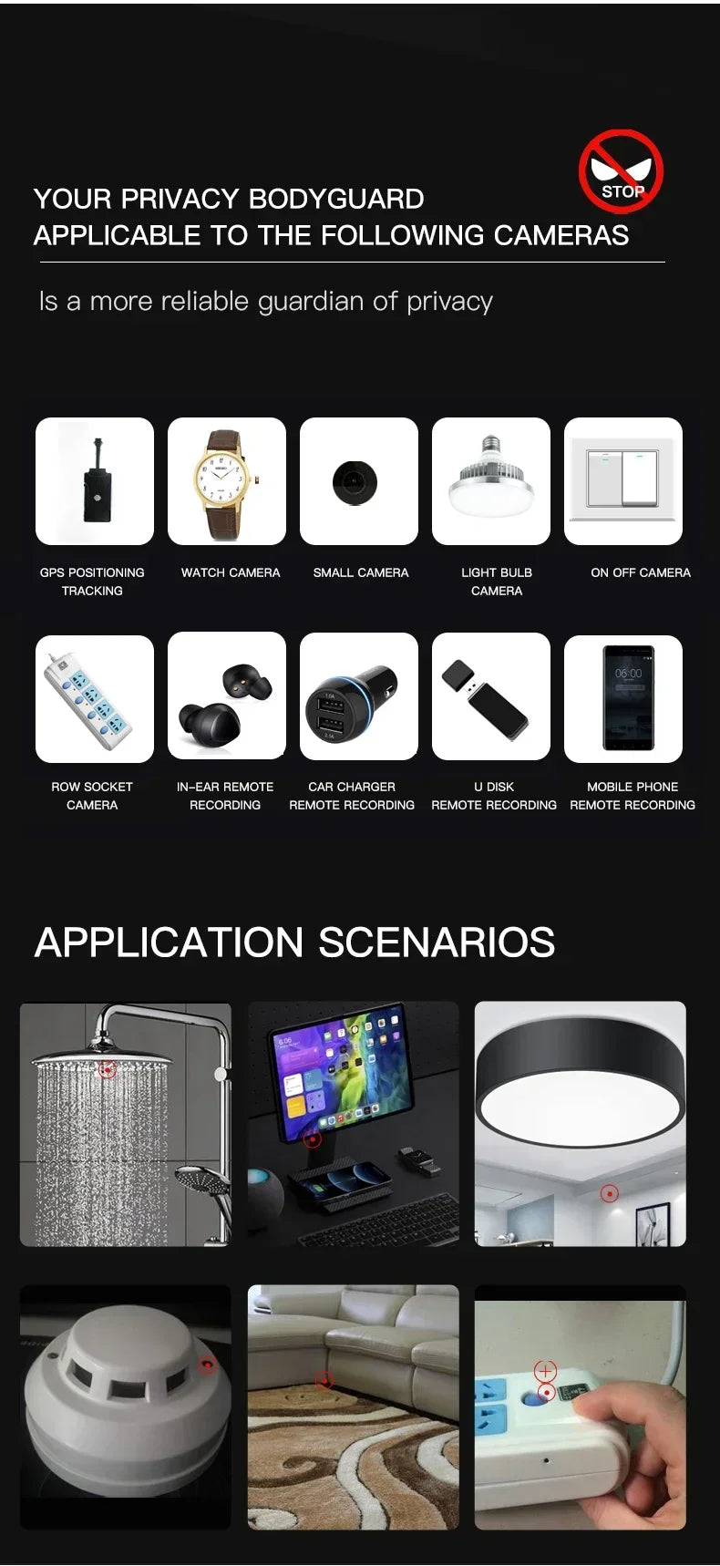 GS40 Security Hidden Camera Detector, Anti Spy Gadget Hunter, Wireless Signal Car GPS, Infrared Search Wiretapping Bug Mini Devices