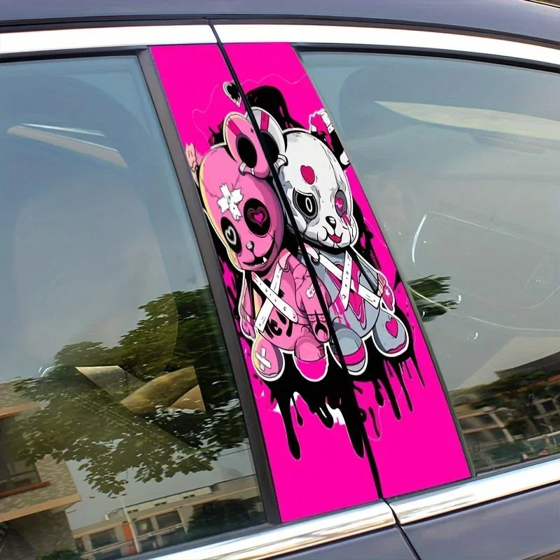 2 Cartoon Skull Doll Car B-Pillar Stickers for Left Side - Durable, Waterproof, Scratch Resistant - Glossy Surface