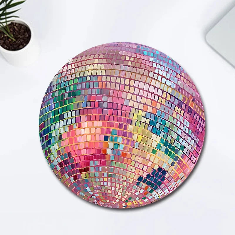 Rubber Round Pink Disco Ball Mouse Mat