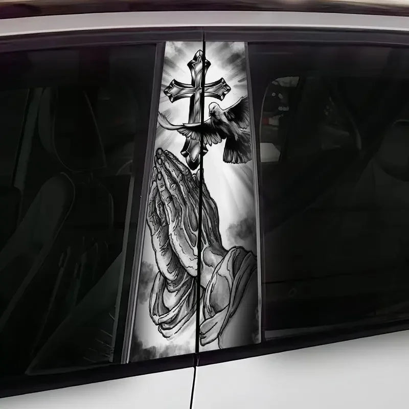 2 pieces Christian cross car sticker, car B-pillar waterproof trim covering scratches DIY door pillar sunscreen vinyl sticker