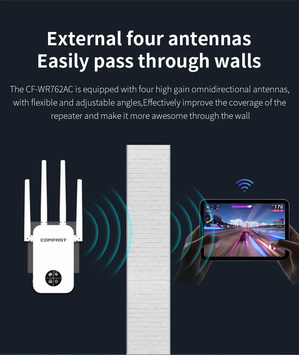 COMFAST 1200Mbps WiFi Extender 5GHz Wireless Repeater 2.4G 300Mbps Wi-Fi Range Signal Booster Amplifier Extenders Repetetidor