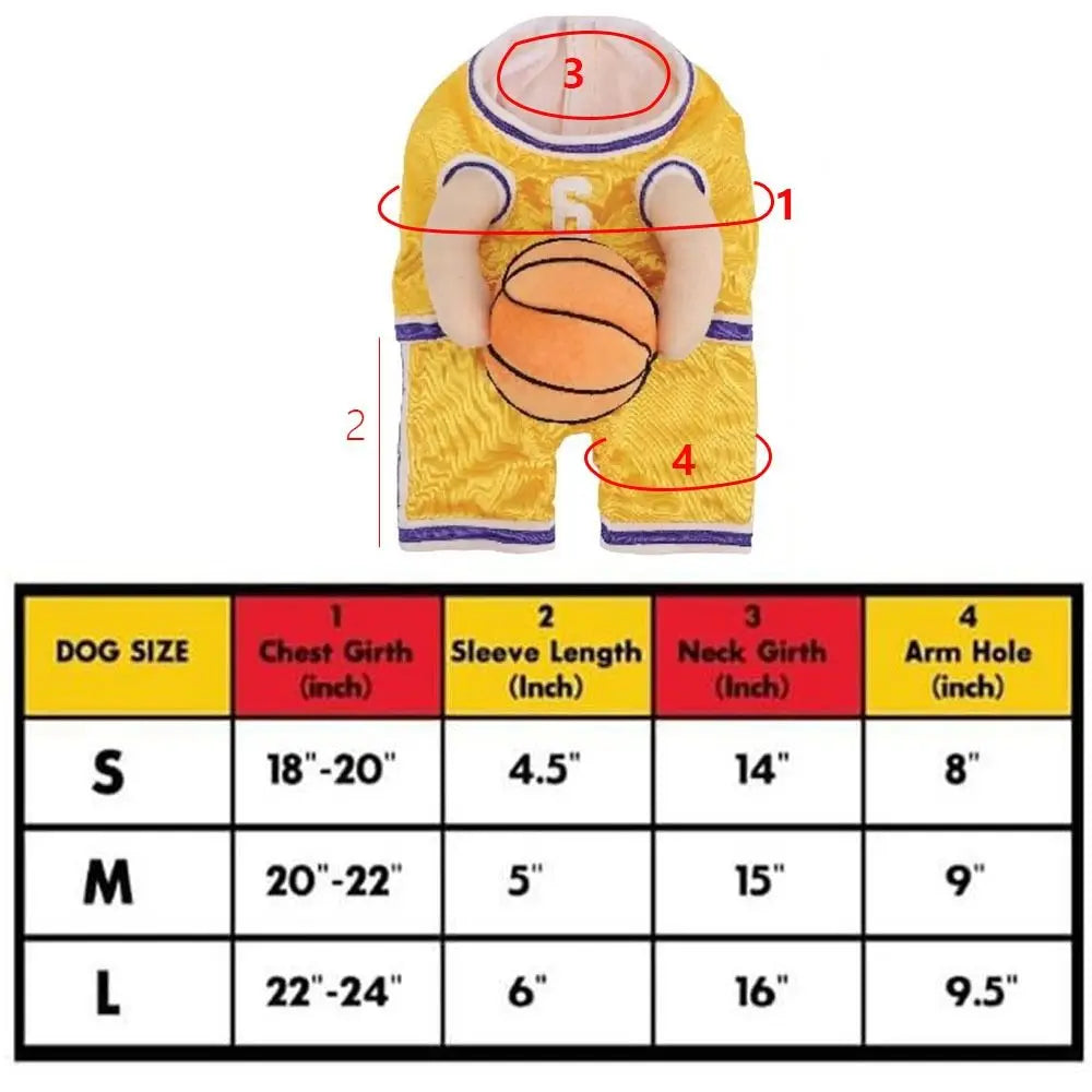 Watch all the second glances you get walking your mate to the café with this Sporting Basketball Costume.  Available for S/M/L dogs.