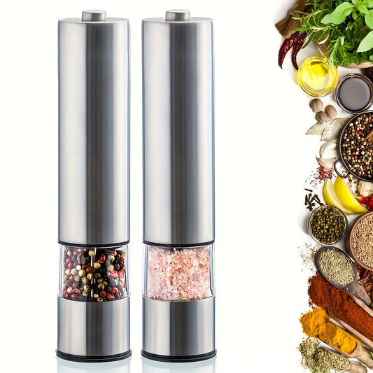 Electric Salt Pepper Grinder Set, One Handed Operation, Stainless Steel