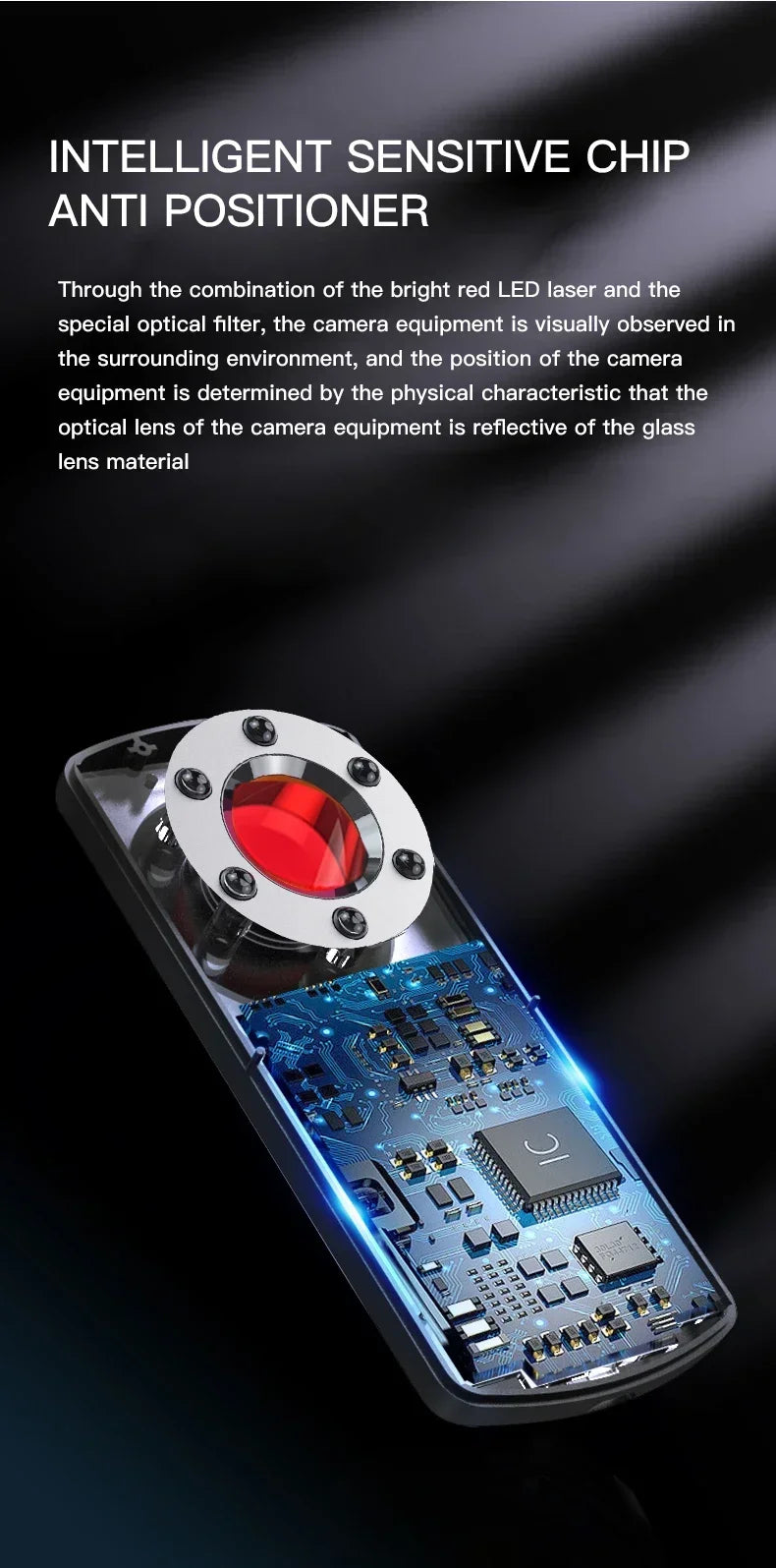 GS40 Security Hidden Camera Detector, Anti Spy Gadget Hunter, Wireless Signal Car GPS, Infrared Search Wiretapping Bug Mini Devices