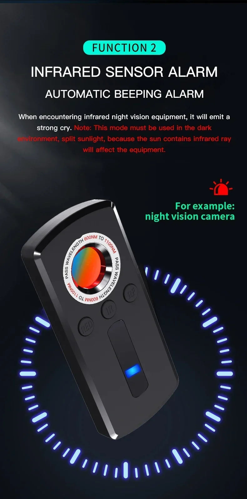 GS40 Security Hidden Camera Detector, Anti Spy Gadget Hunter, Wireless Signal Car GPS, Infrared Search Wiretapping Bug Mini Devices