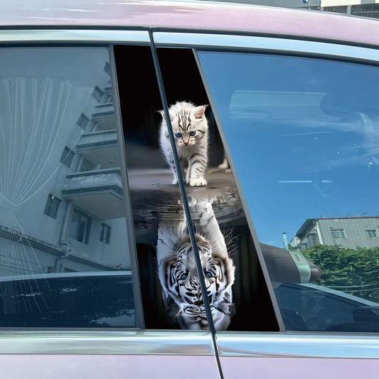 Cat And Tiger Car Stickers DIY Car B-pillar Cover Scratches Waterproof Durable Cartoon Automobile Decoration Auto PET Decals