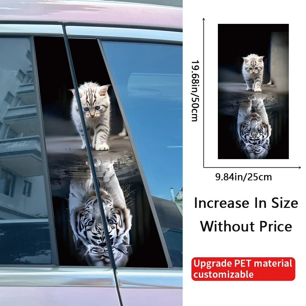 Cat And Tiger Car Stickers DIY Car B-pillar Cover Scratches Waterproof Durable Cartoon Automobile Decoration Auto PET Decals