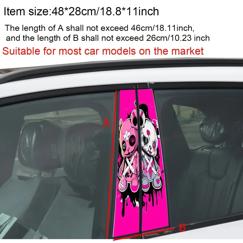 2 Cartoon Skull Doll Car B-Pillar Stickers for Left Side - Durable, Waterproof, Scratch Resistant - Glossy Surface