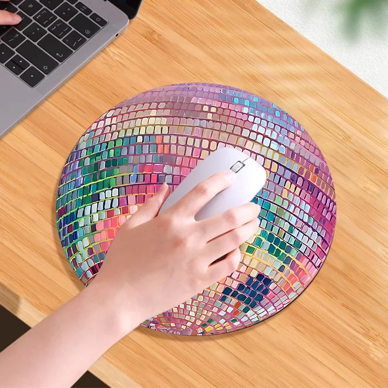 Rubber Round Pink Disco Ball Mouse Mat