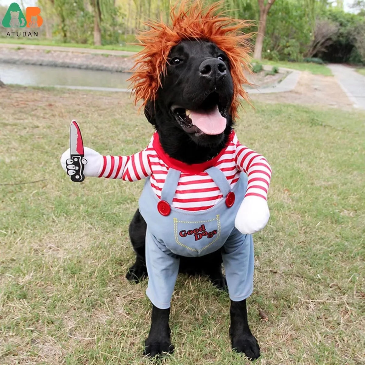 "Run for your lives", will be the call when you you take your dog for a walk wearing this funny Costume Dog Clothes Party Costume.  Available in 4 sizes.