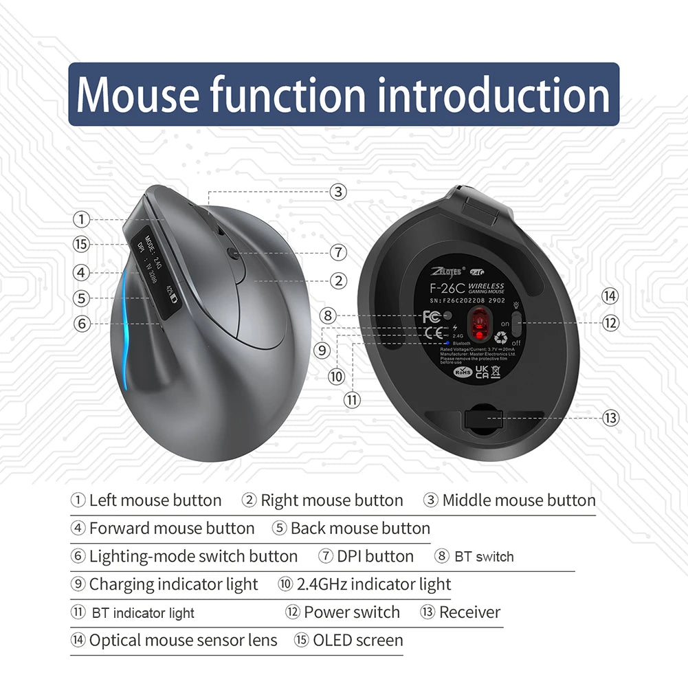 F-26C 2.4GHz Wireless Gaming Mouse 6 Buttons 3200DPI  Ergonomic Optical Mice, Optical Gaming Computer Mouse for PC or Laptop