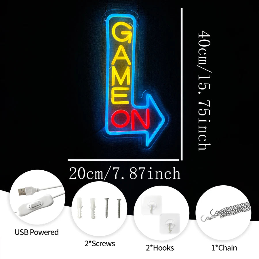 Gaming Neon Sign, Game On Neon Sign for Game Room Decor - LED Game Neon Sign for Teen Boy Room Decor, Gamer Wall Decor