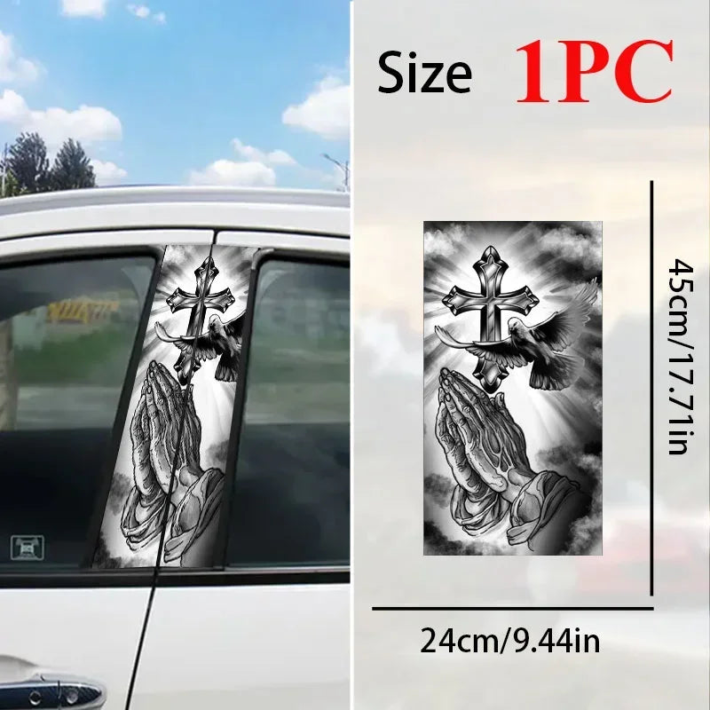 2 pieces Christian cross car sticker, car B-pillar waterproof trim covering scratches DIY door pillar sunscreen vinyl sticker