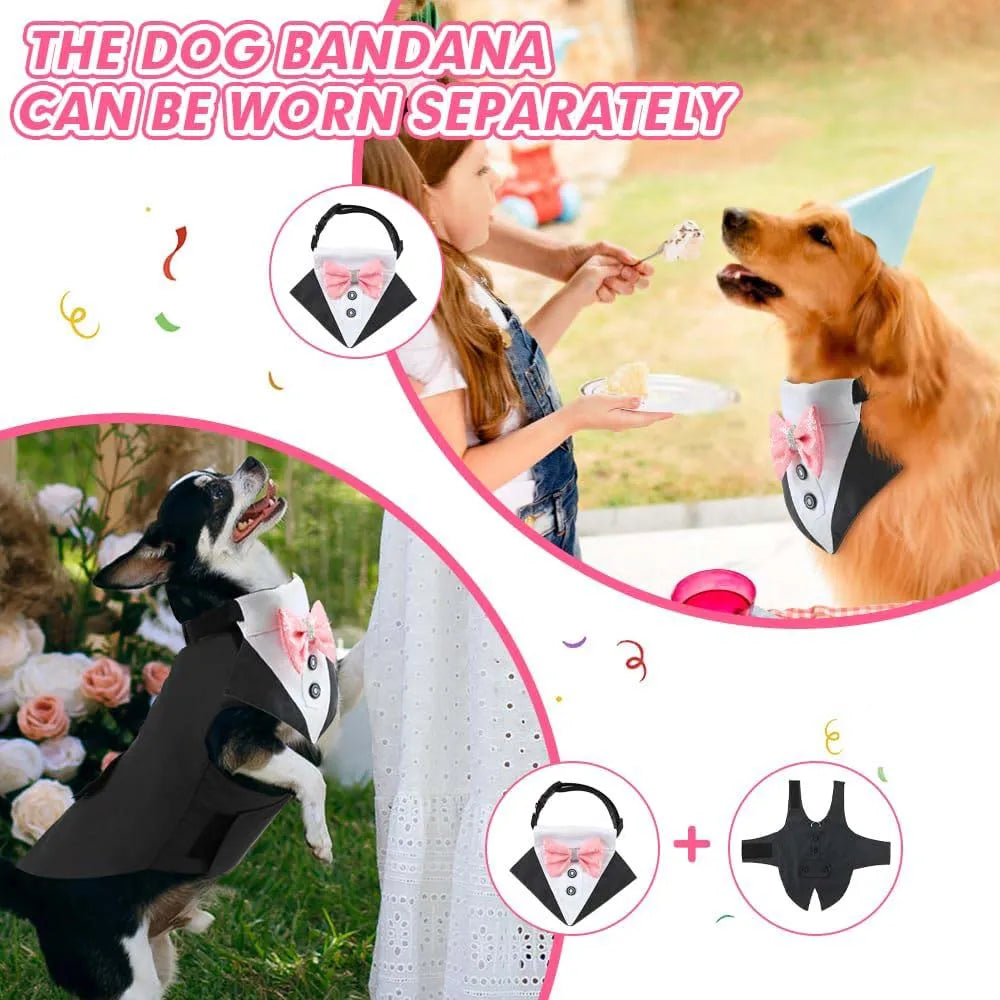 Comfortable Dog Tuxedo for your best mate, with detachable Bow Tie. Time to go out on the town.