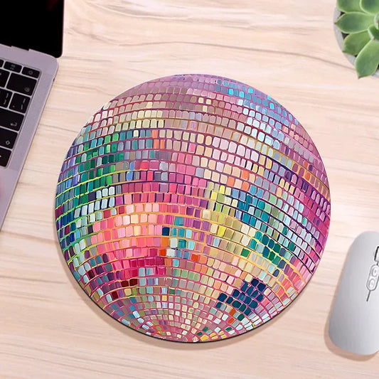 Rubber Round Pink Disco Ball Mouse Mat