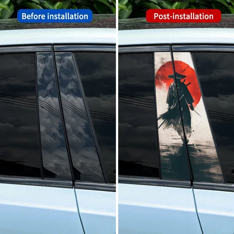 2PC JDM Samurai PET Car Stickers Auto B Pillar Waterproof Center Column Decoration Cover Scratches DIY Car Doors Pillar Decals