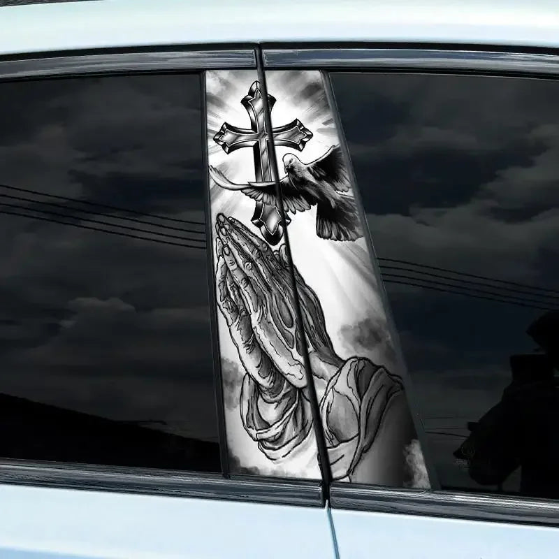 2 pieces Christian cross car sticker, car B-pillar waterproof trim covering scratches DIY door pillar sunscreen vinyl sticker