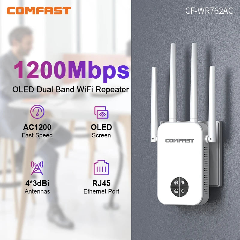 COMFAST 1200Mbps WiFi Extender 5GHz Wireless Repeater 2.4G 300Mbps Wi-Fi Range Signal Booster Amplifier Extenders Repetetidor