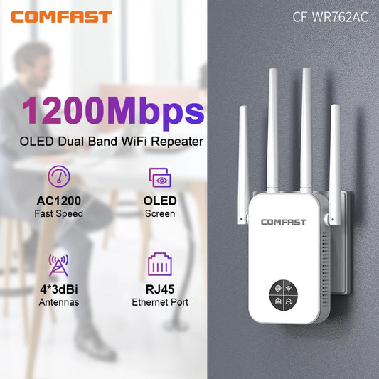 COMFAST 1200Mbps WiFi Extender 5GHz Wireless Repeater 2.4G 300Mbps Wi-Fi Range Signal Booster Amplifier Extenders Repetetidor