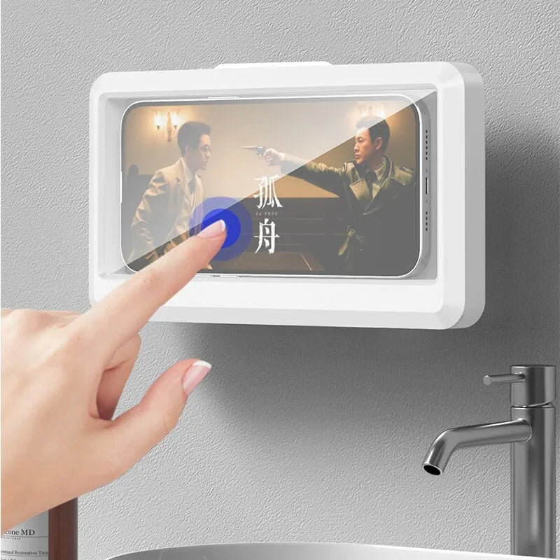 Bathroom Waterproof Phone Holder, Home Wall Phone Case Stand, Box Self-adhesive Touch Screen, Phone Bracket Shower Sealing Storage