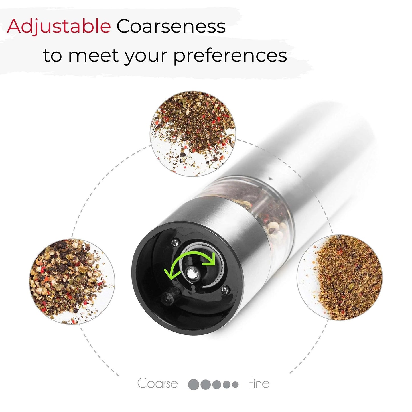 Electric Salt Pepper Grinder Set, One Handed Operation, Stainless Steel
