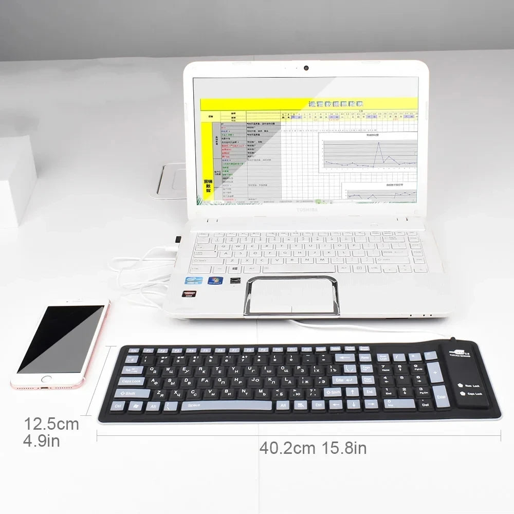 103 Keys English Language, flexible Silicon Keyboard, for Laptop Computers, PCs, Tablets