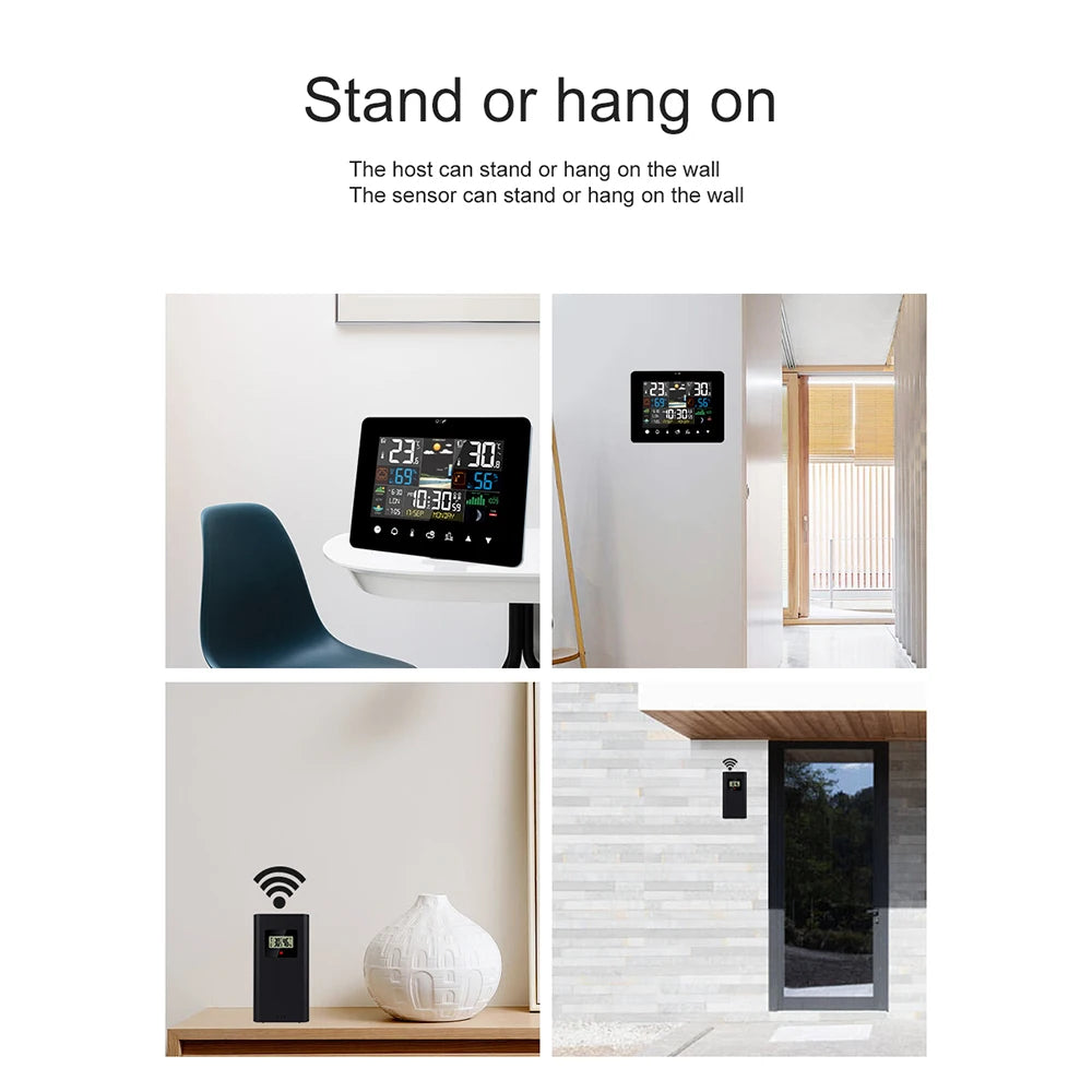 Multifunctional Weather Station Alarm Clock Touch Screen Thermometer Hygrometer Wireless Sensor Sunrise Sunset Hygrothermograph