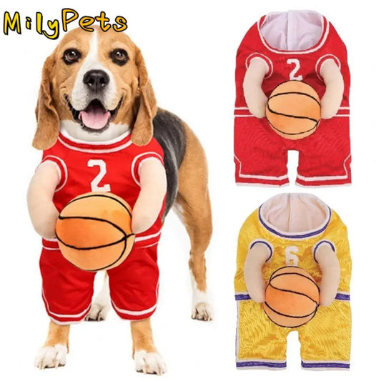 Watch all the second glances you get walking your mate to the café with this Sporting Basketball Costume.  Available for S/M/L dogs.