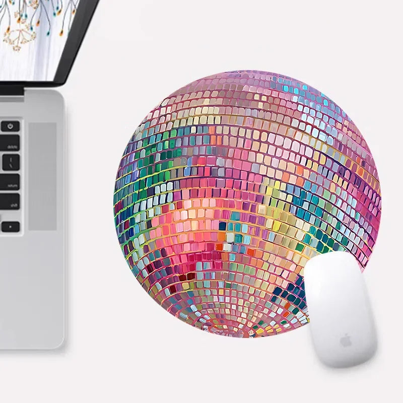 Rubber Round Pink Disco Ball Mouse Mat