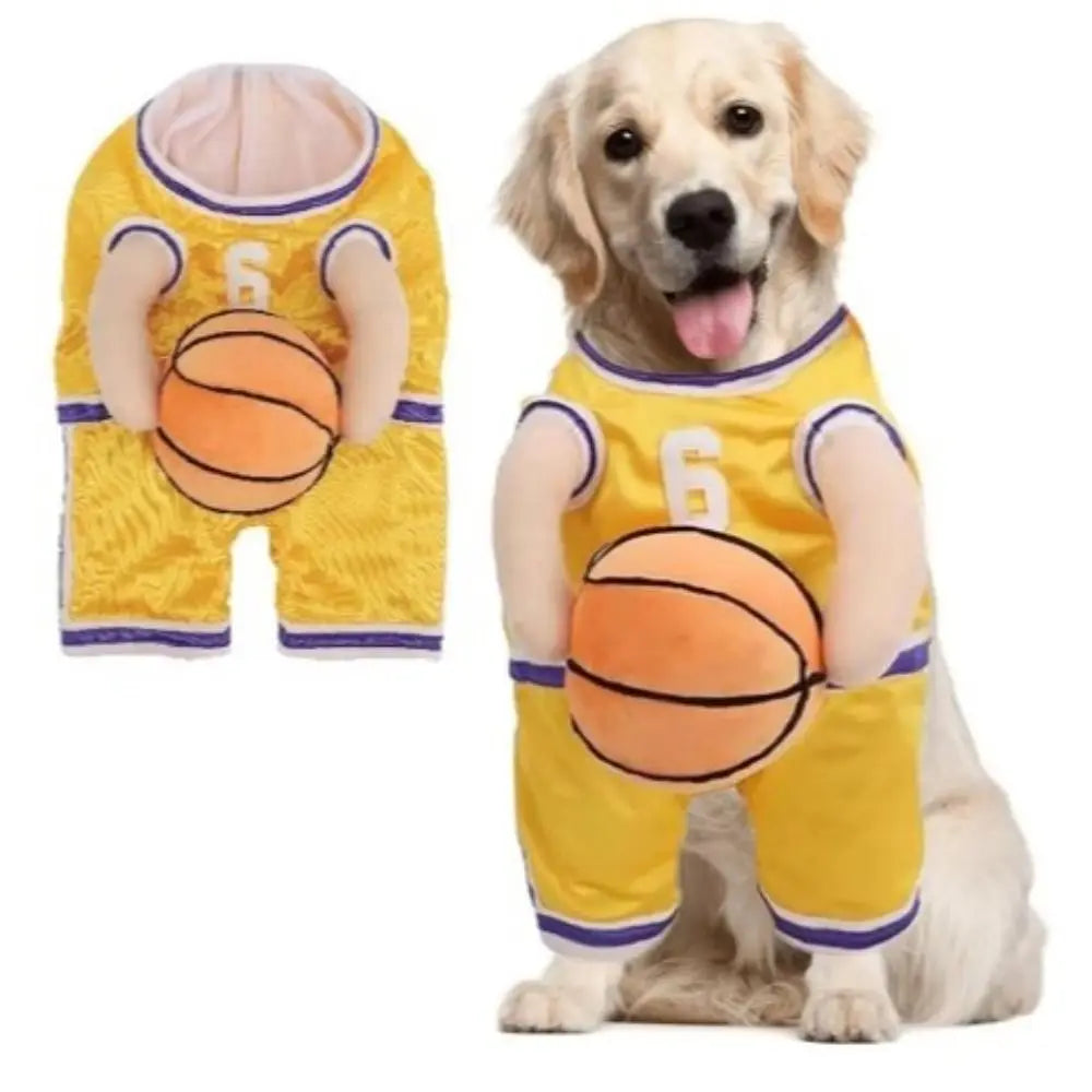 Watch all the second glances you get walking your mate to the café with this Sporting Basketball Costume.  Available for S/M/L dogs.