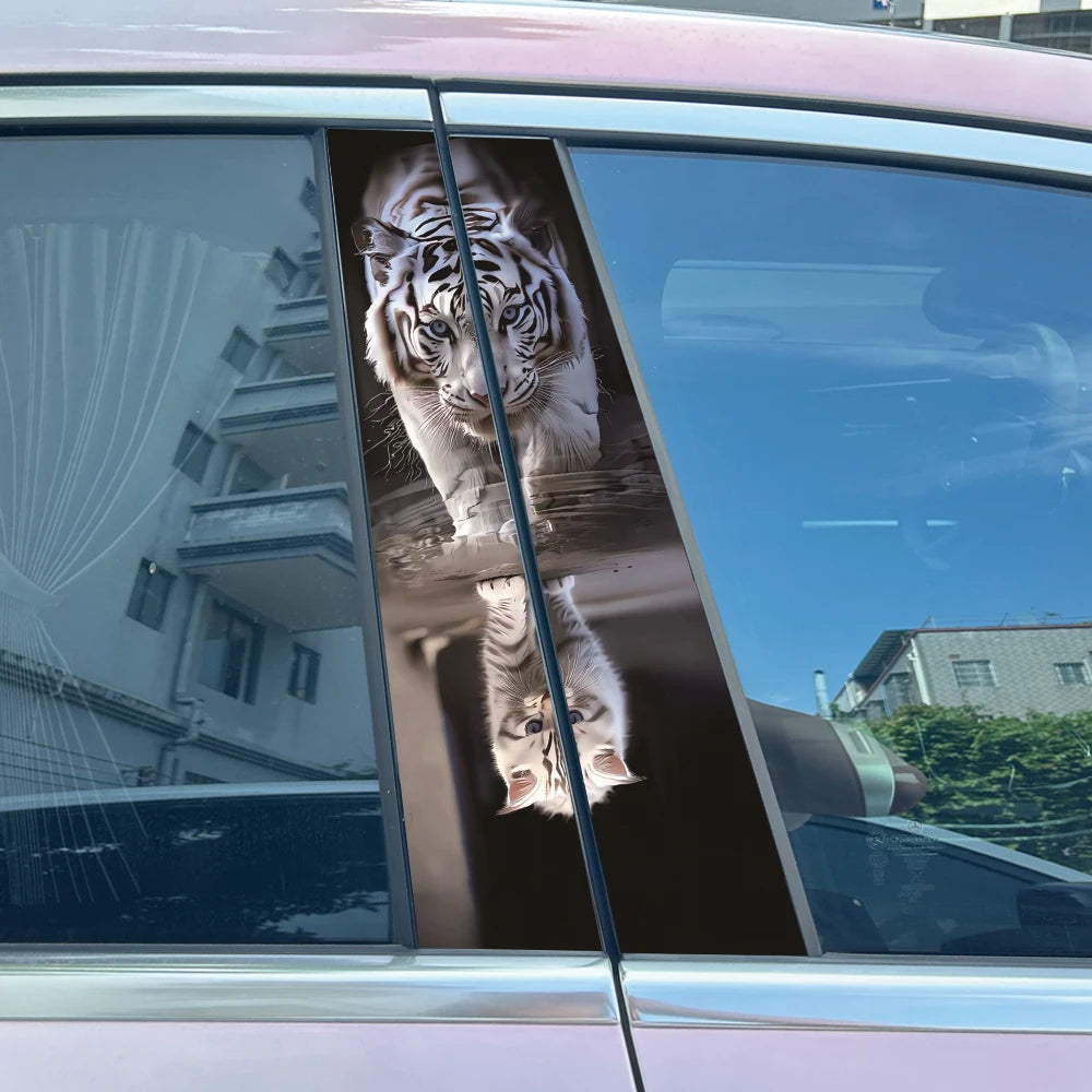 Cat And Tiger Car Stickers DIY Car B-pillar Cover Scratches Waterproof Durable Cartoon Automobile Decoration Auto PET Decals