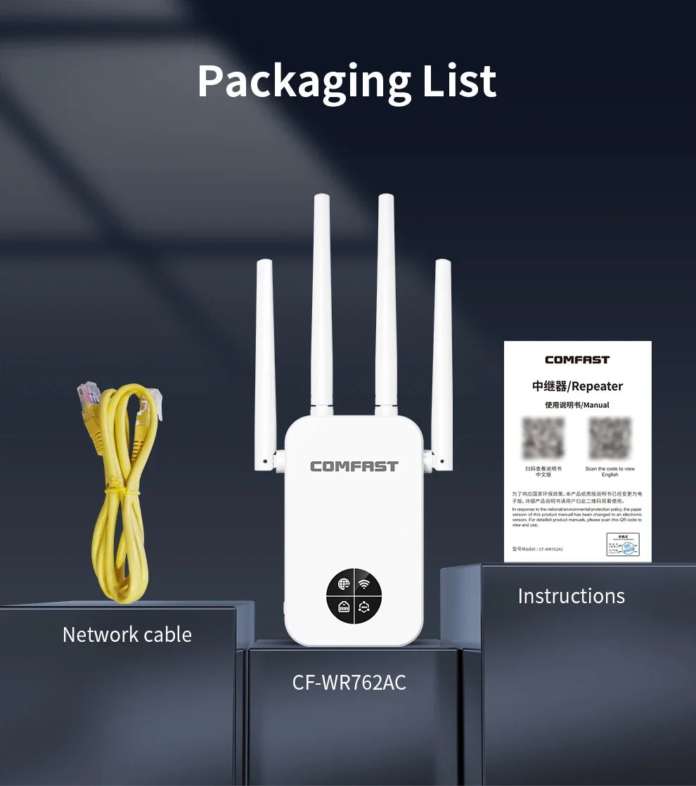 COMFAST 1200Mbps WiFi Extender 5GHz Wireless Repeater 2.4G 300Mbps Wi-Fi Range Signal Booster Amplifier Extenders Repetetidor