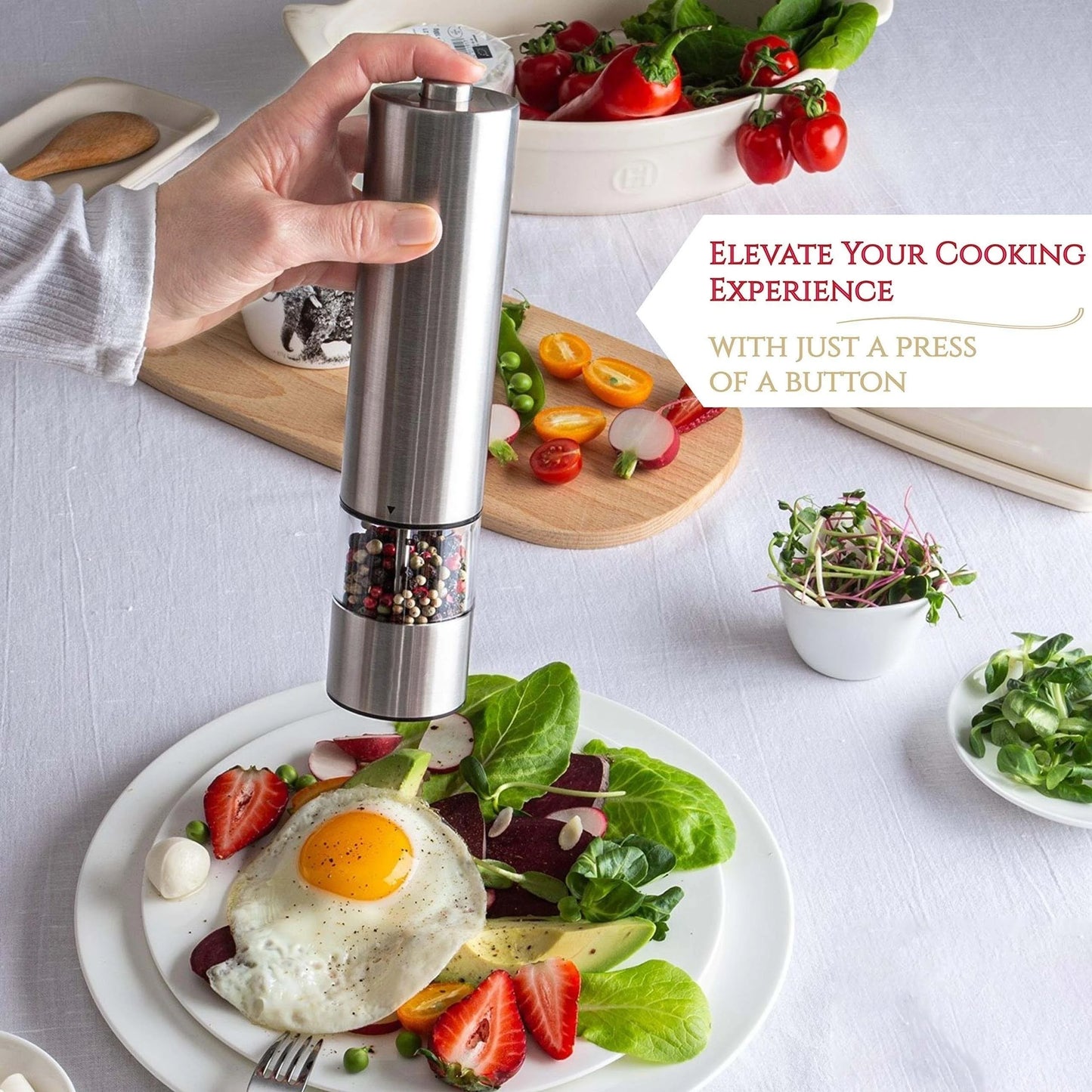 Electric Salt Pepper Grinder Set, One Handed Operation, Stainless Steel