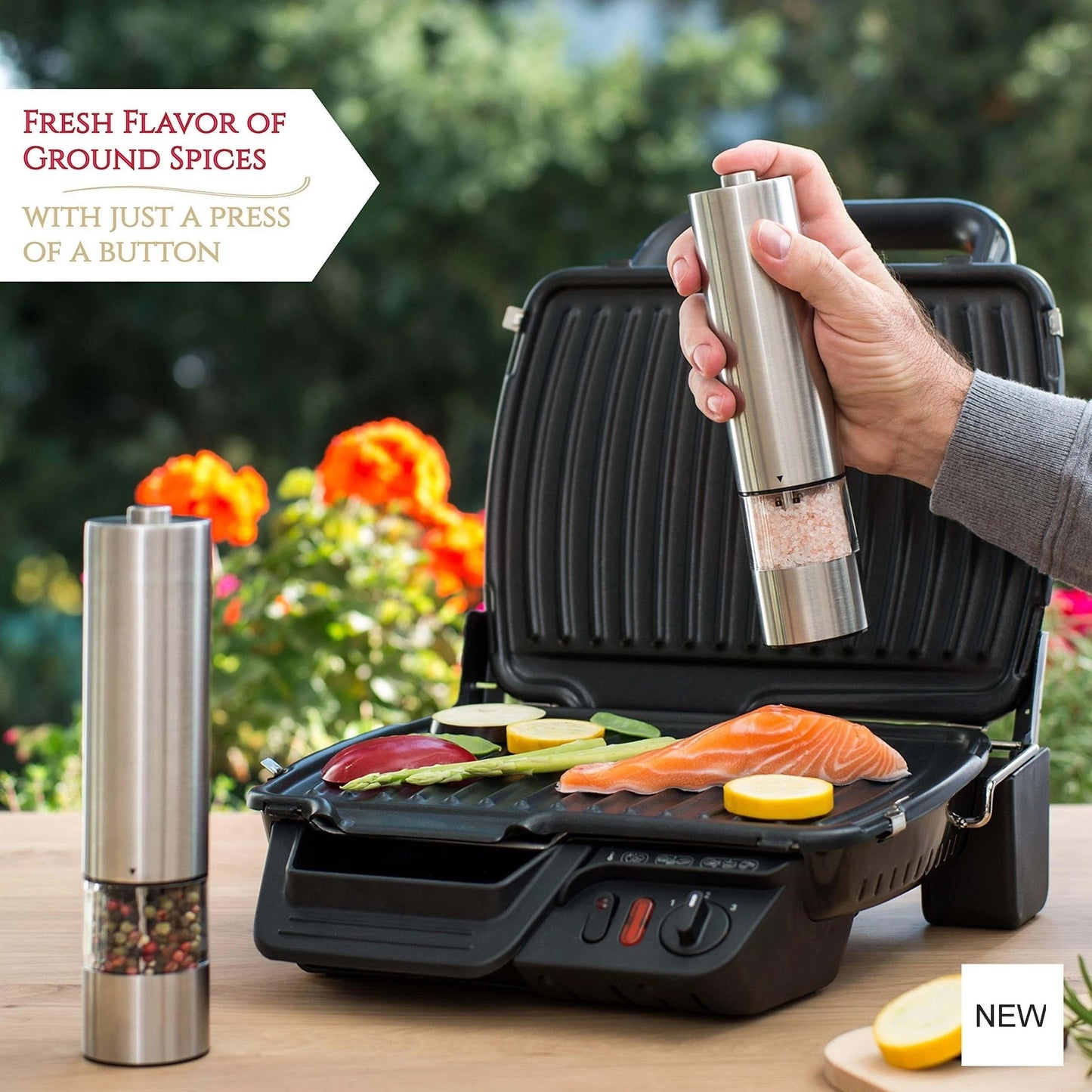 Electric Salt Pepper Grinder Set, One Handed Operation, Stainless Steel