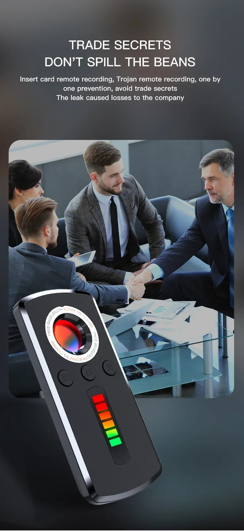 GS40 Security Hidden Camera Detector, Anti Spy Gadget Hunter, Wireless Signal Car GPS, Infrared Search Wiretapping Bug Mini Devices