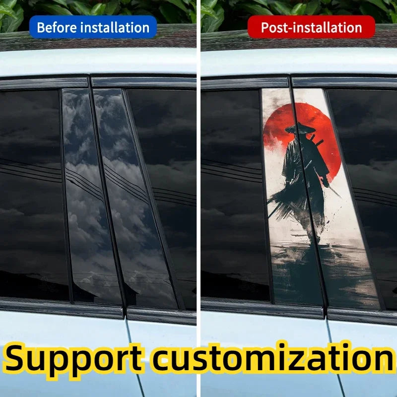 2PC JDM Samurai PET Car Stickers Auto B Pillar Waterproof Center Column Decoration Cover Scratches DIY Car Doors Pillar Decals